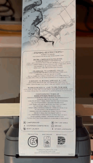 A vertical animated gif depicts a ribbon map of the Lower Deschutes being printed